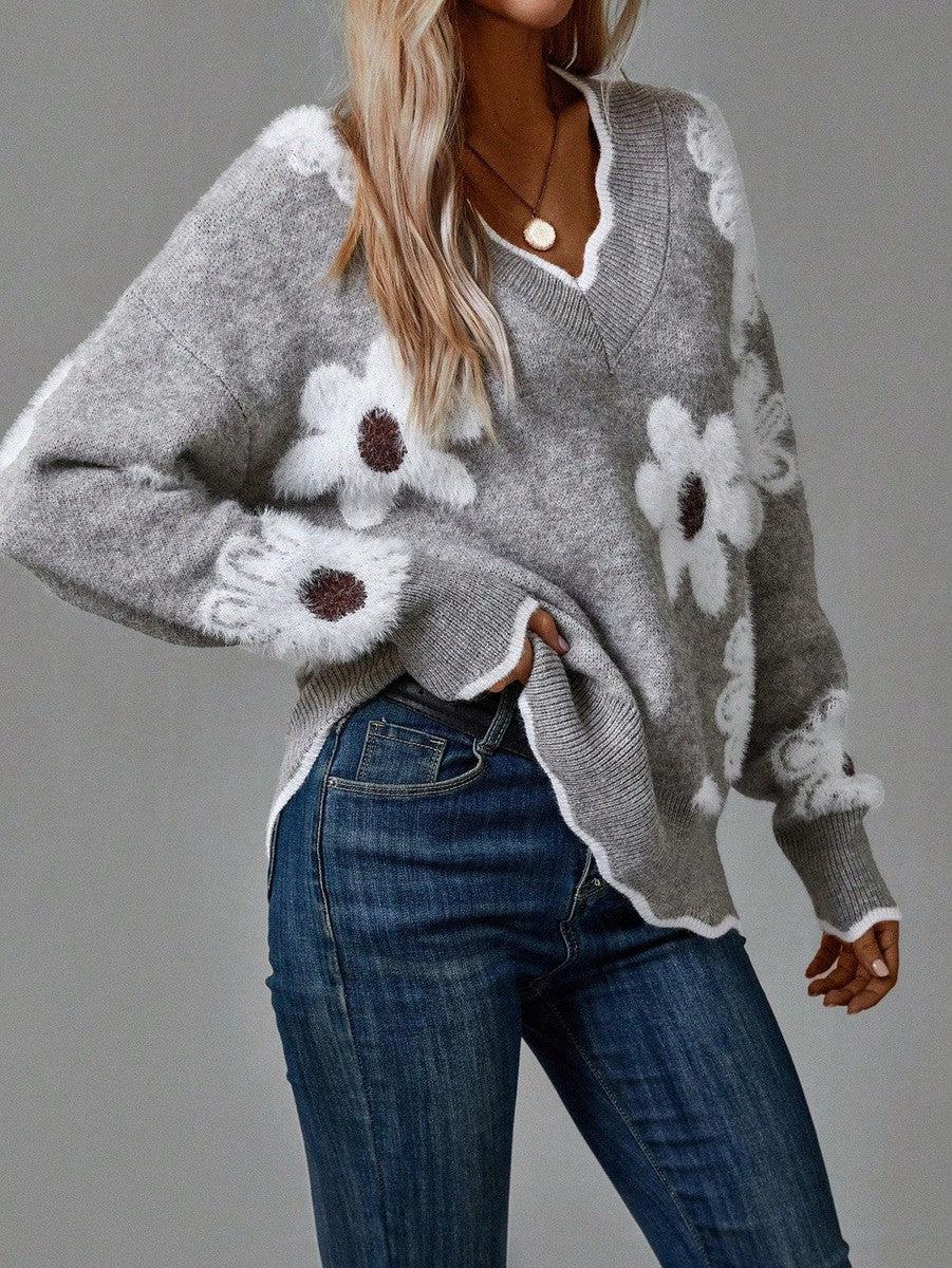 PAULA | Maglione floreale elegante con scollo a V