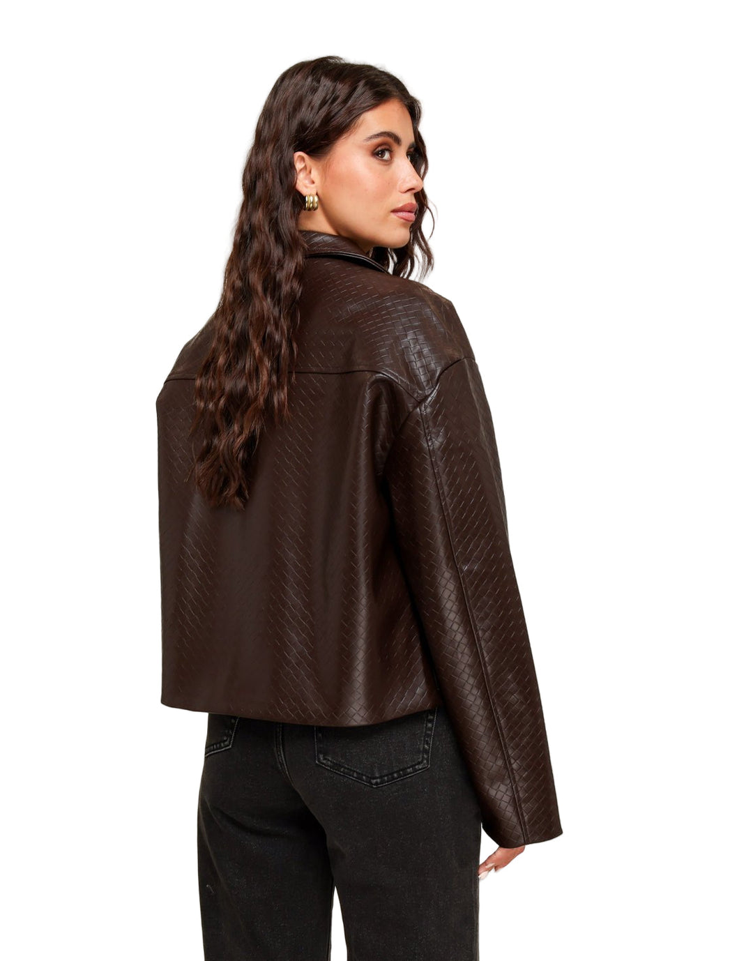 Clara - Giacca in Pelle PU con Motivo Marrone Scuro