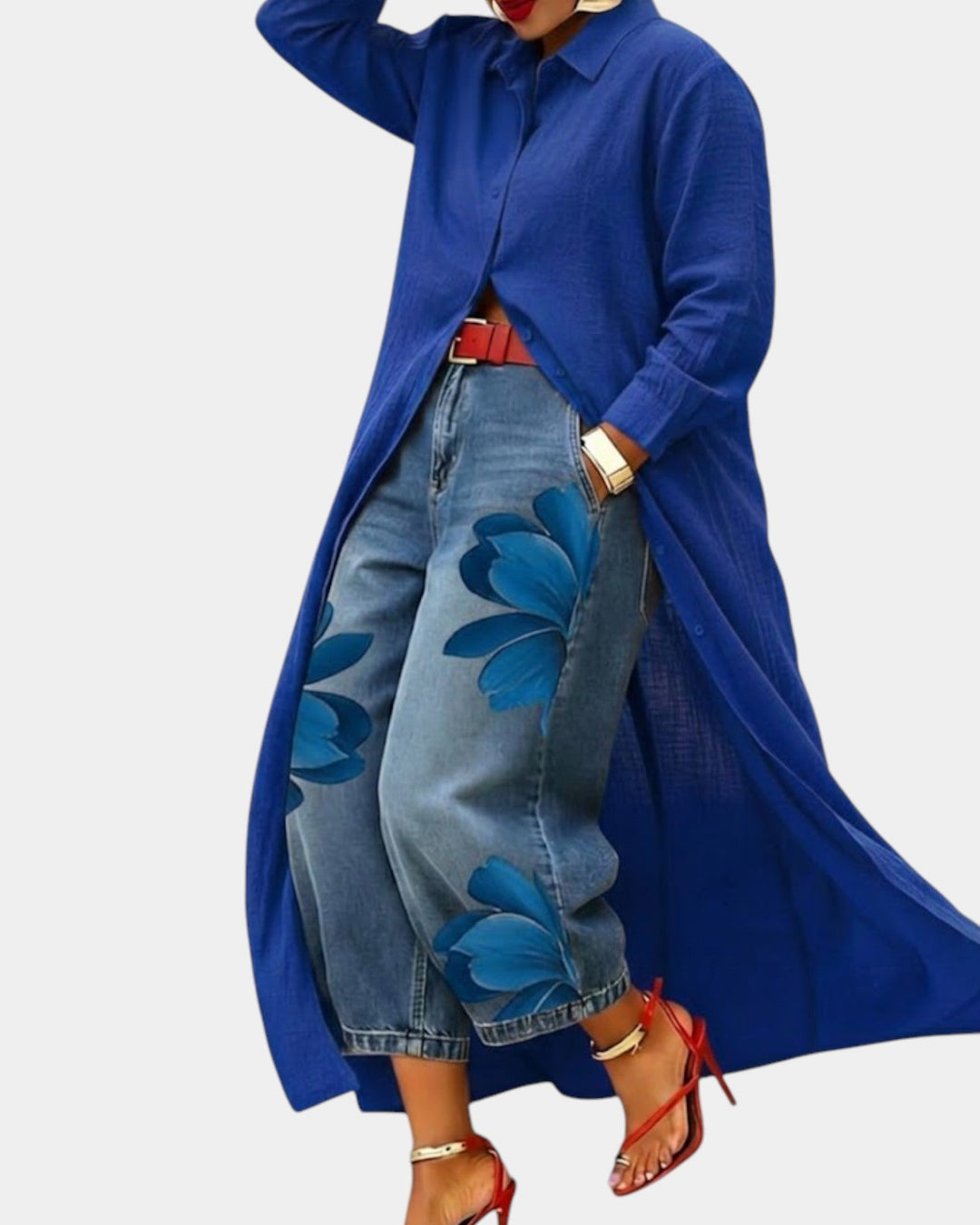 Céliane | Completo chemisier fluido e jeans a gamba larga