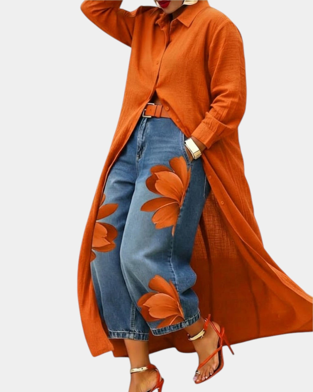 Céliane | Completo chemisier fluido e jeans a gamba larga